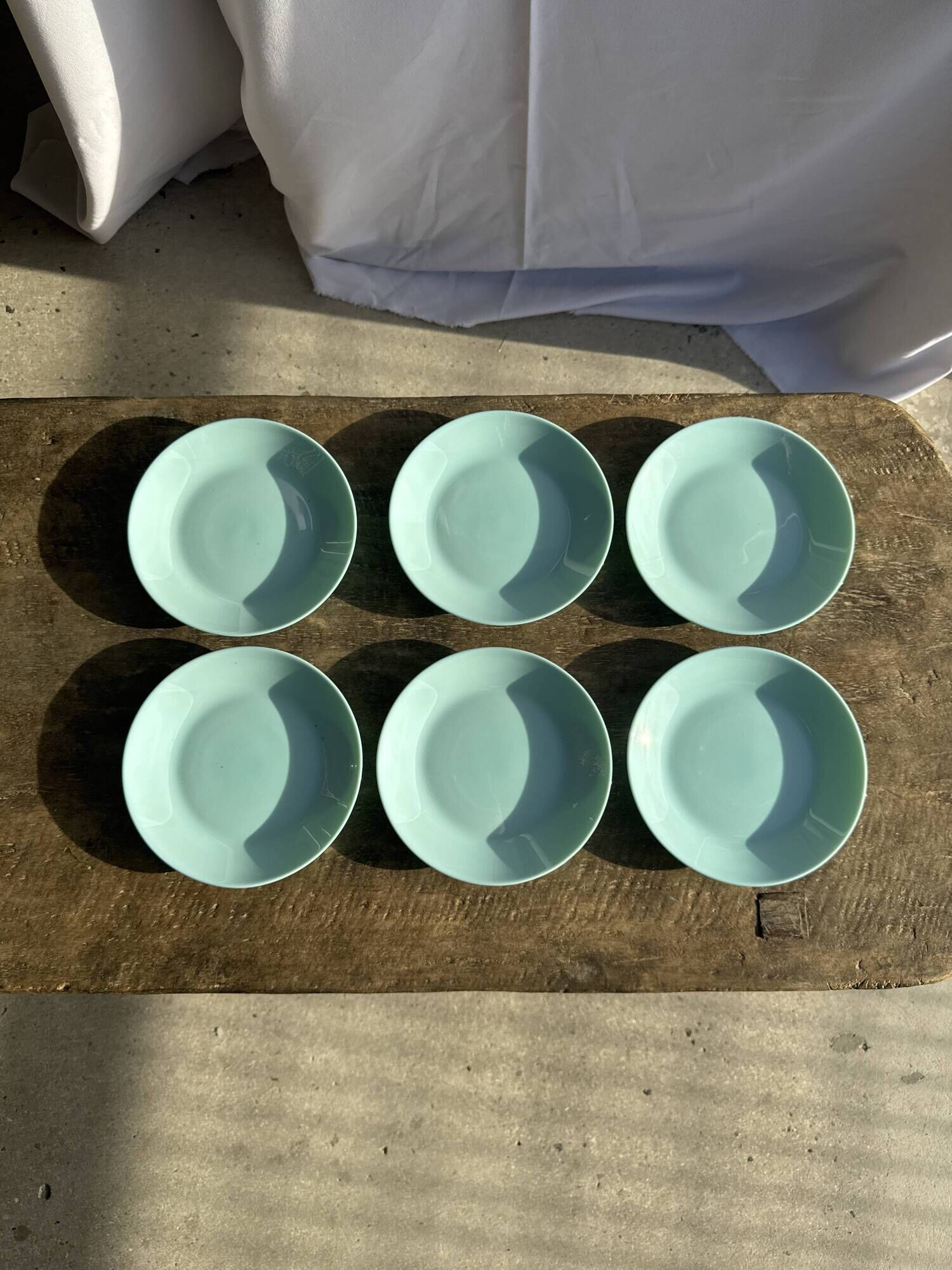 Set of 6 vintage turquoise blue dessert plates D18