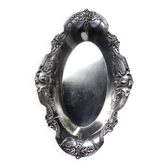 Small hollow tray, silver-plated brass cup, antique rococo style