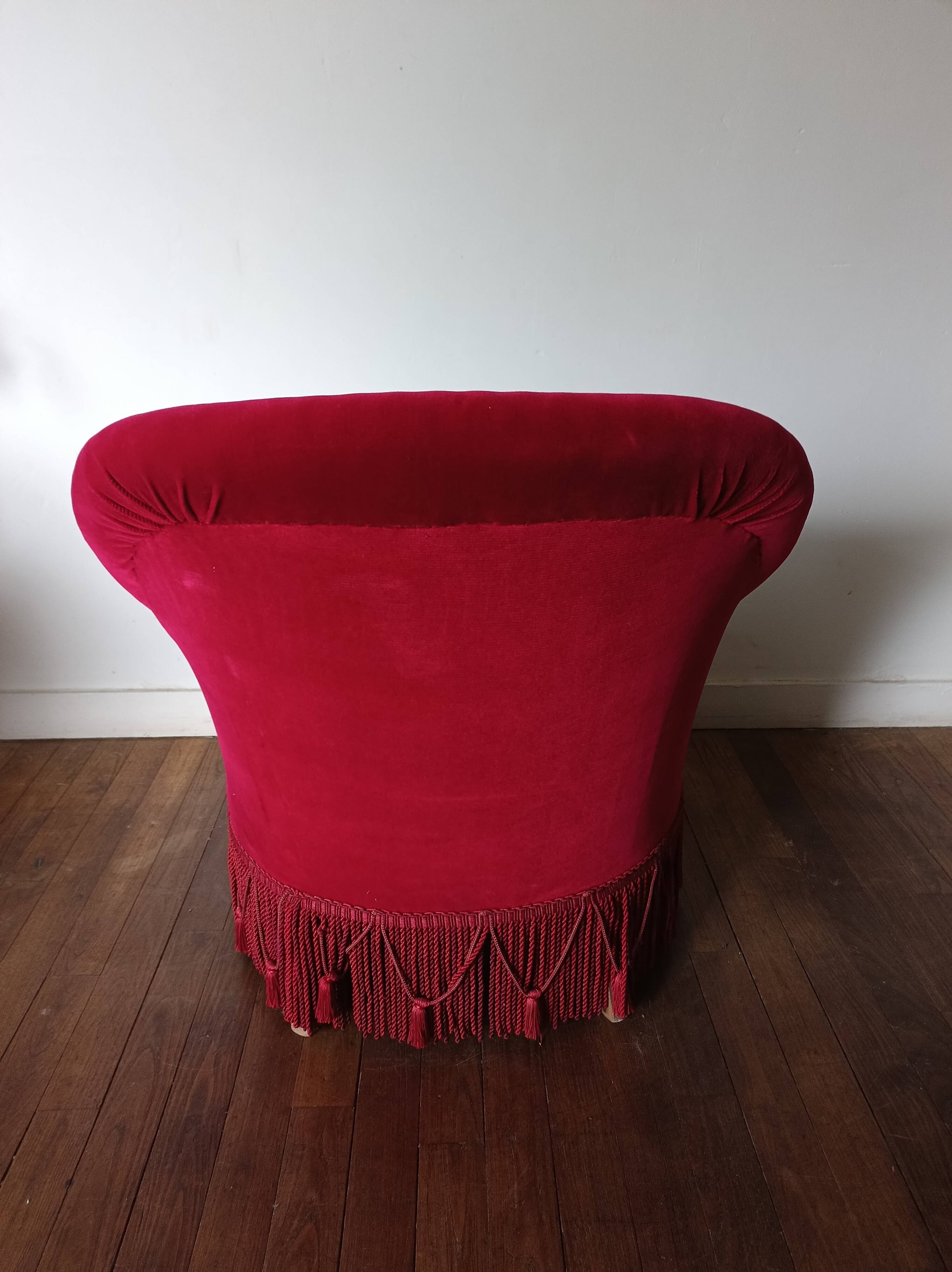 Lot de 2 fauteuils crapauds en velours rouge