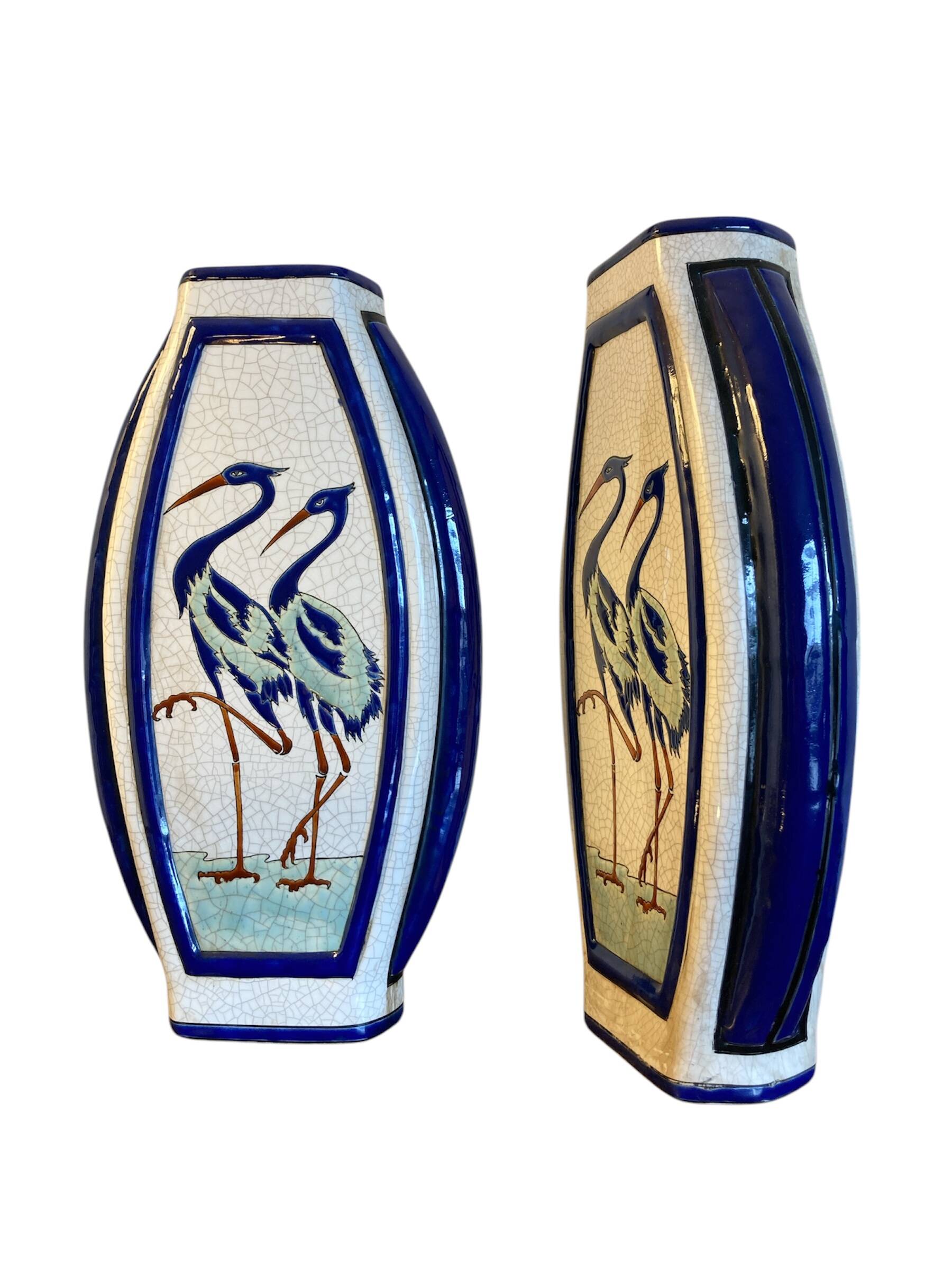 Pair of flat ceramic vases, KERALOUVE LA LOUVIERE