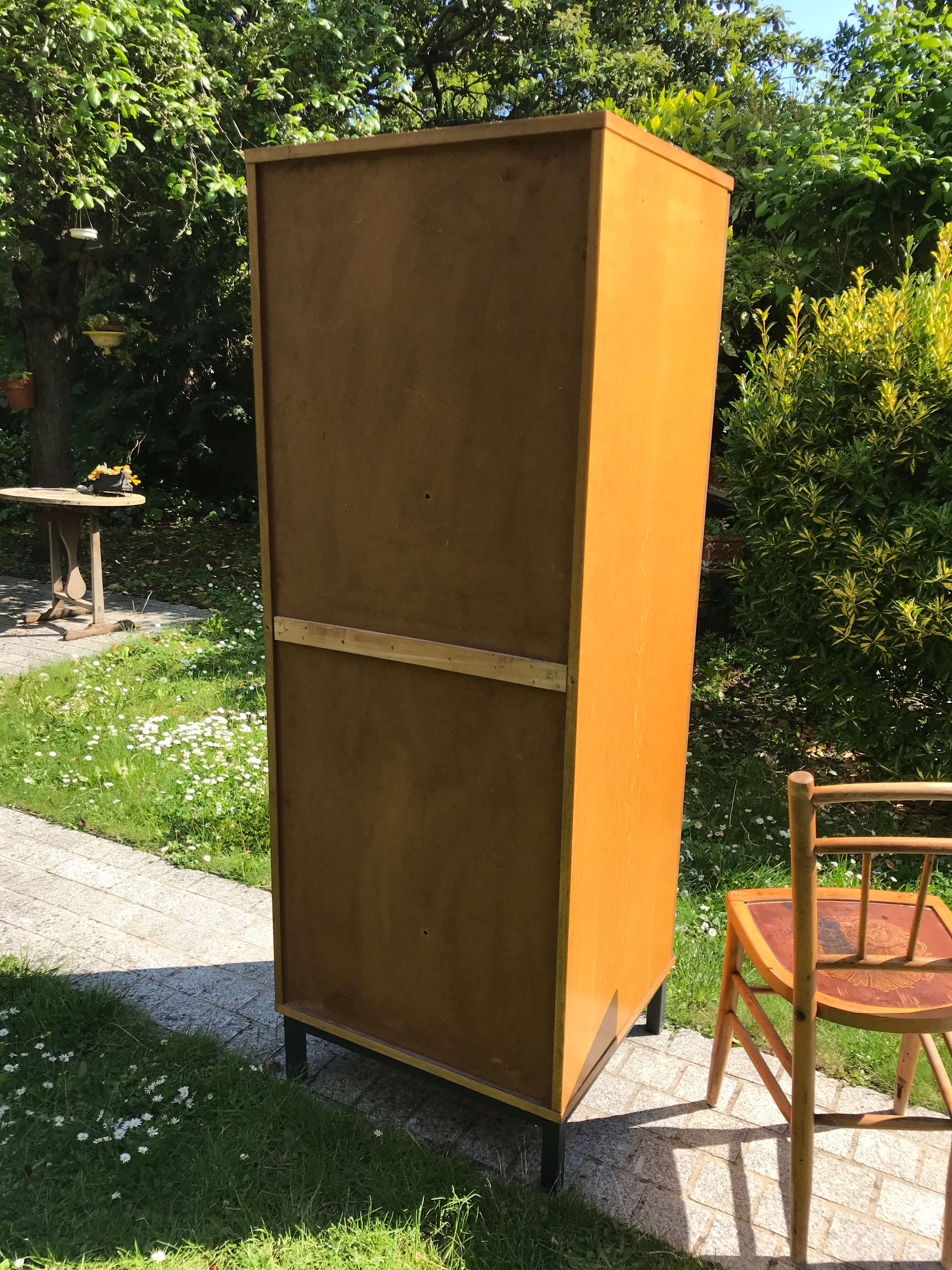 Vintage wardrobe 1960 blond wood and metal feet