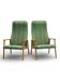Pair Of 1950s Scandinavian Beech High‑Back Armchairs In Green Upholstery