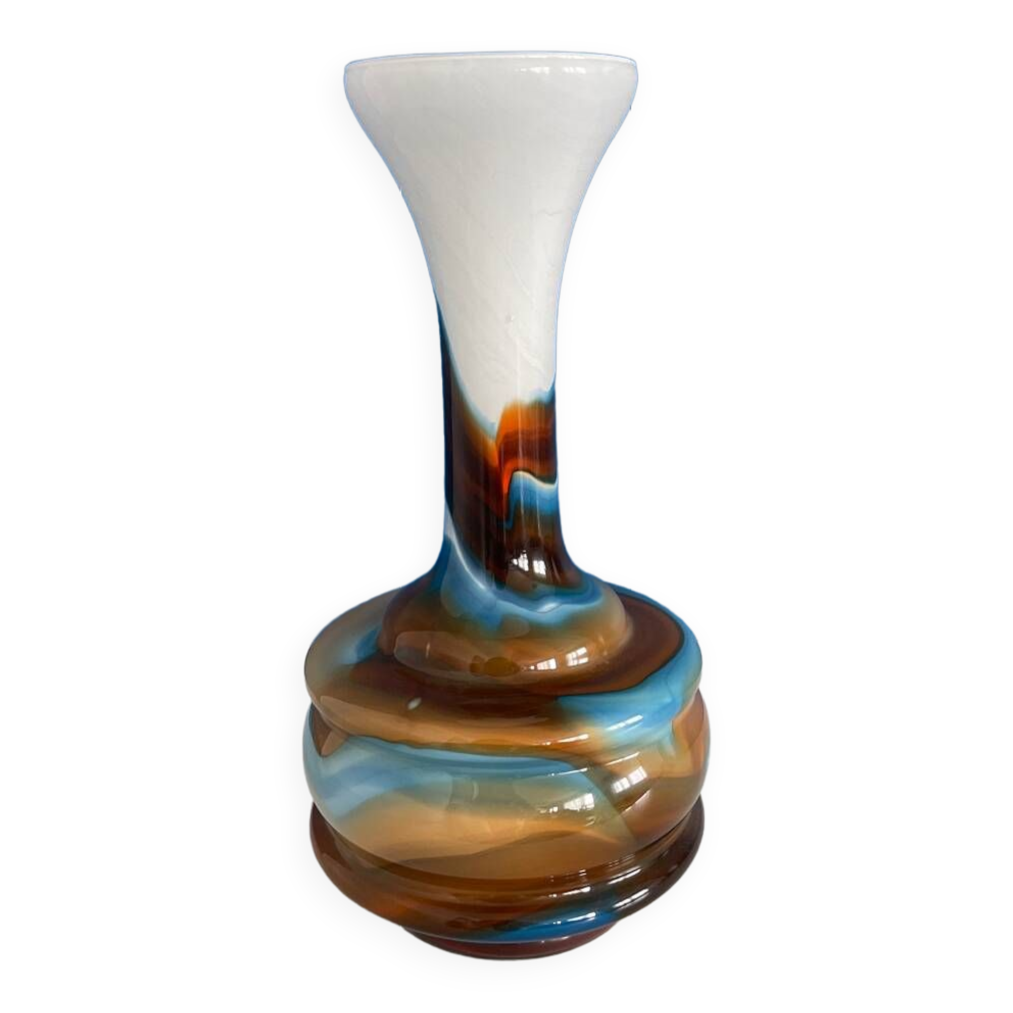 Vintage blue and brown opaline vase