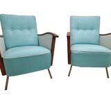 Paire de fauteuils modernes et vintage du milieu du siècle, structure en bois et tubulaire, années 1960, Hongrie