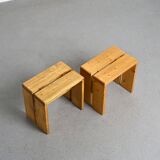Pair of pine stools, Les Arcs circa 1970