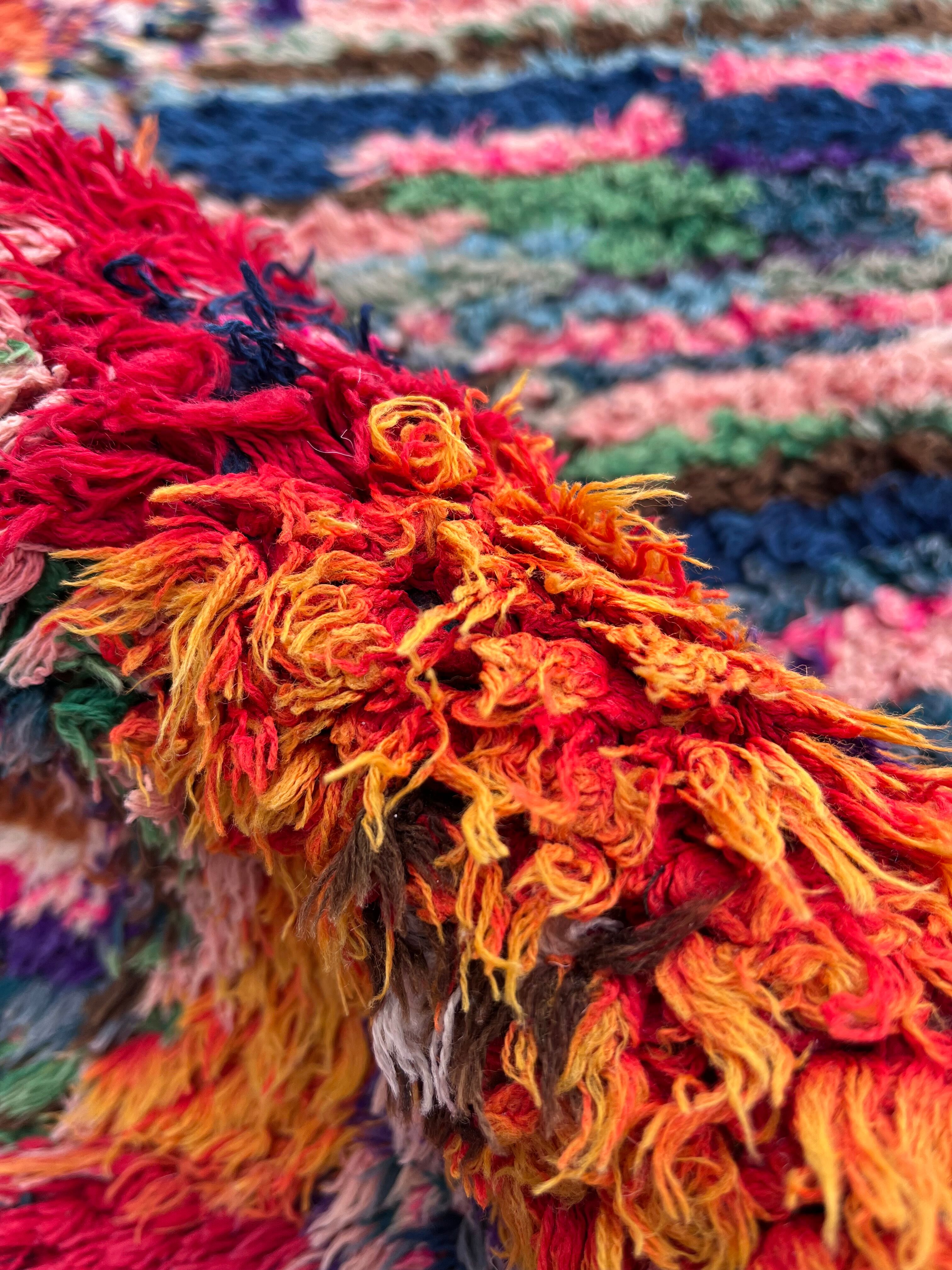 Moroccan orange boucherouite carpet