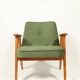 Fauteuil vintage moderne chêne clair vert royal 1962 design par Chierowski