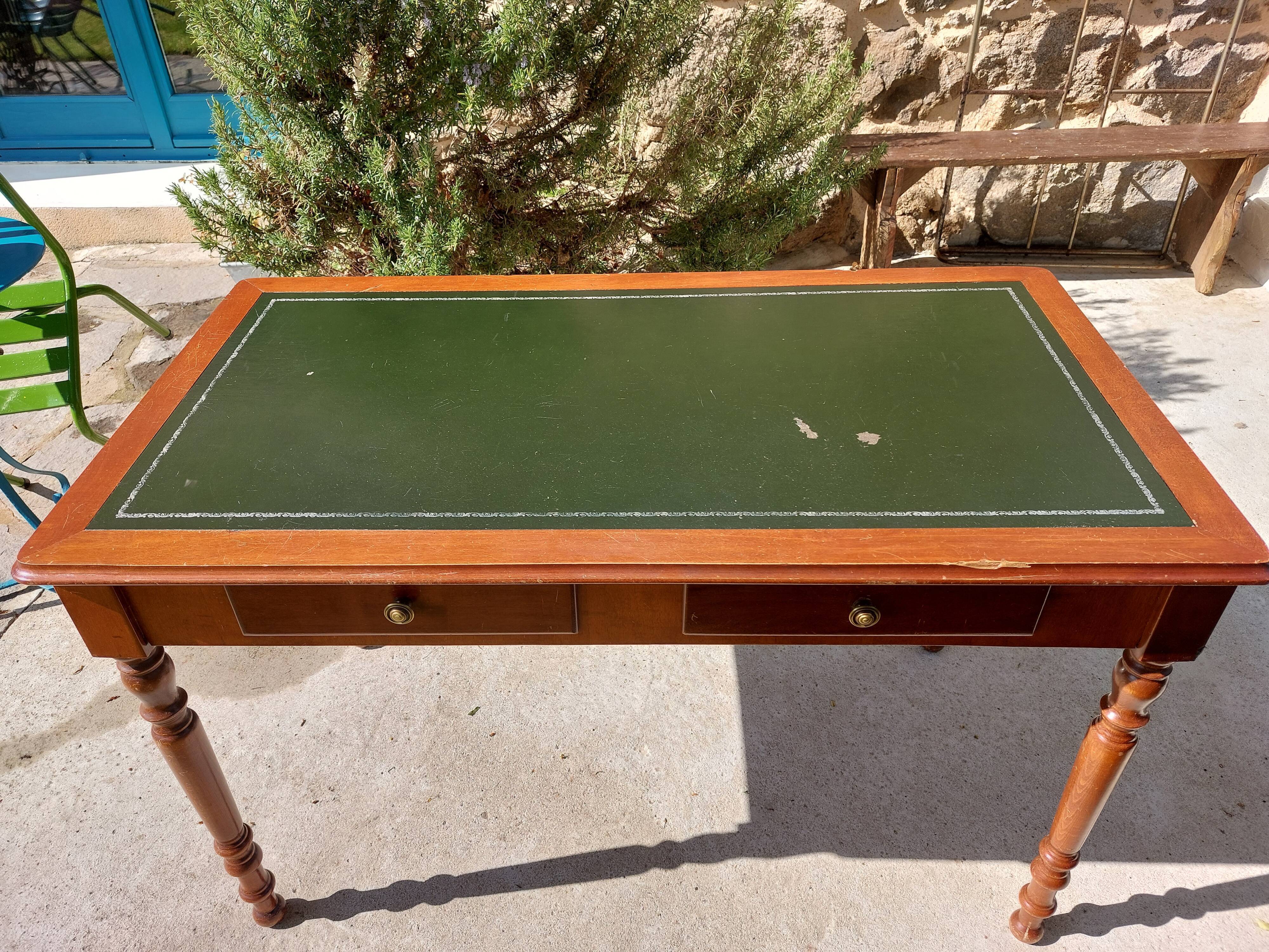 Desk green leather top