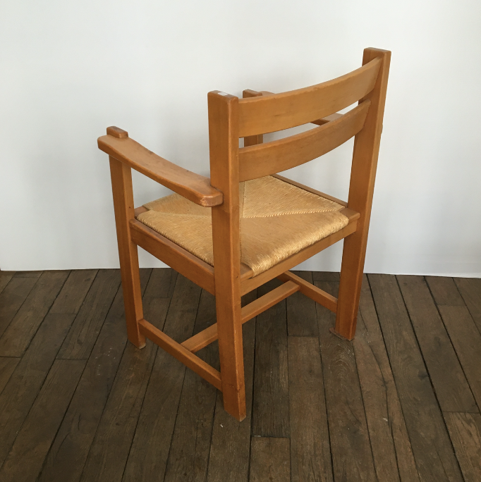 Elm and straw armchair Roland Haeusler for Maison Regain