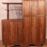 Antique Art Deco display case in Burmese teak with original yellow interior patina