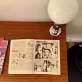 lacquered wood desk and black steel legs design from the 60s and 70s