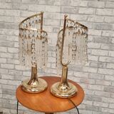 Pair of bedside tables with glass and crystal tassels 1970 to 80 chrome gold 41x 16