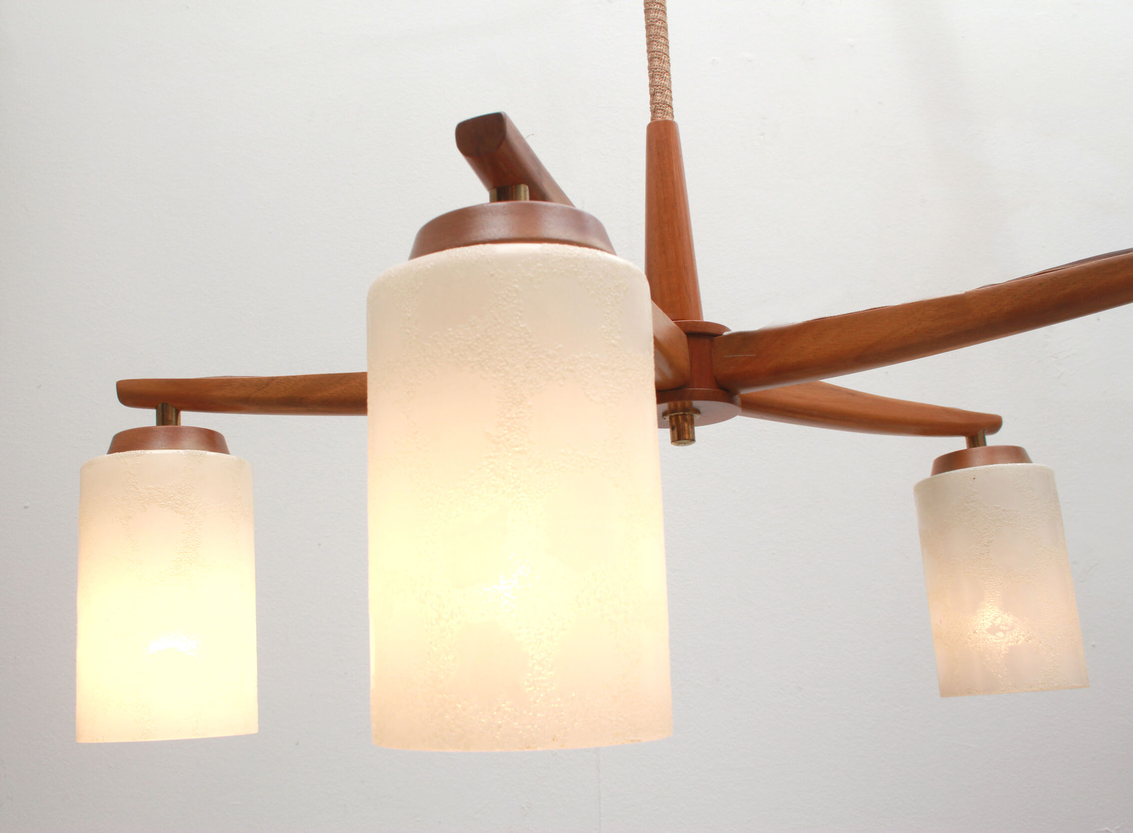 1960s ceiling light walnut opaline glass