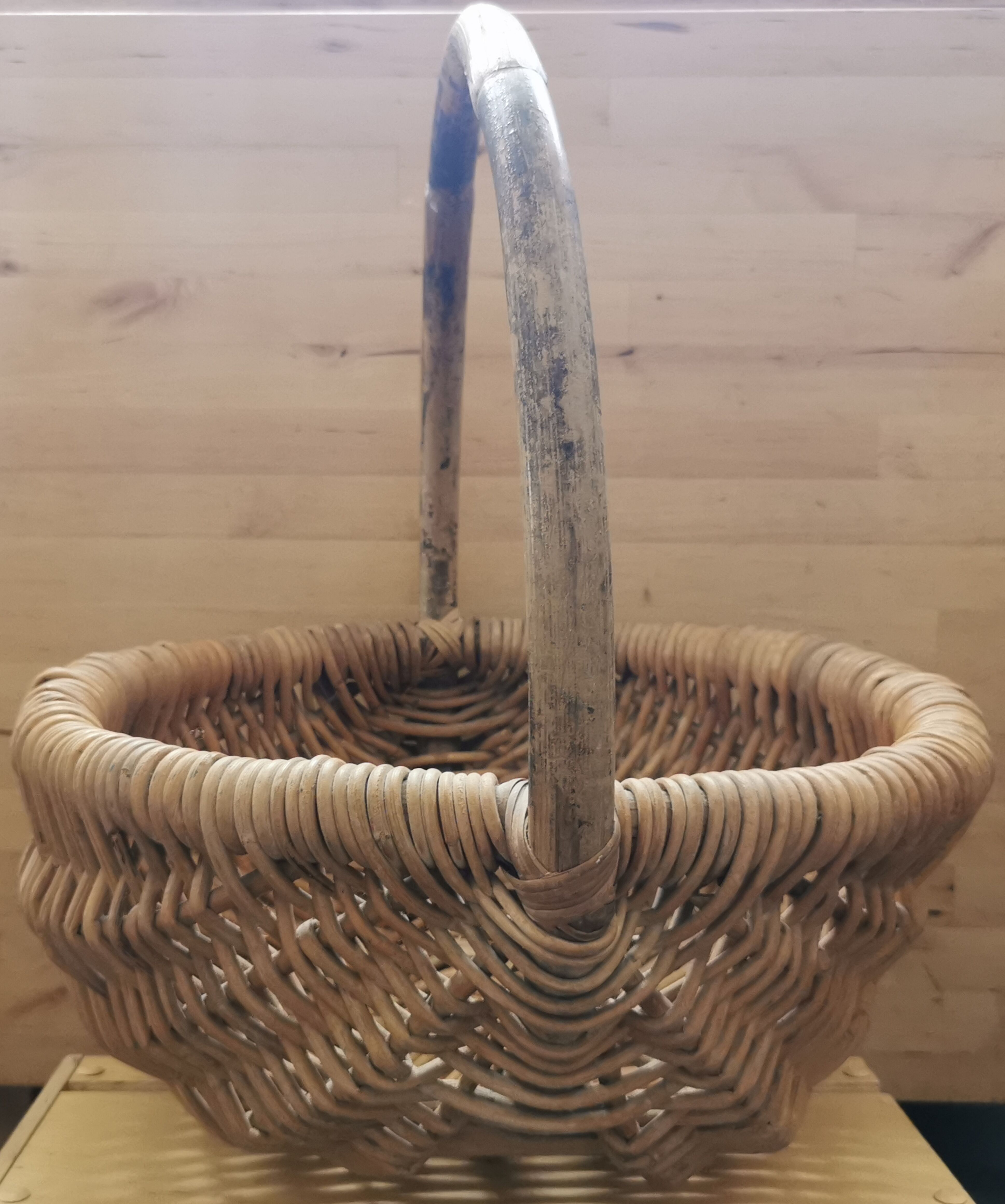 Large vintage basket braided wicker