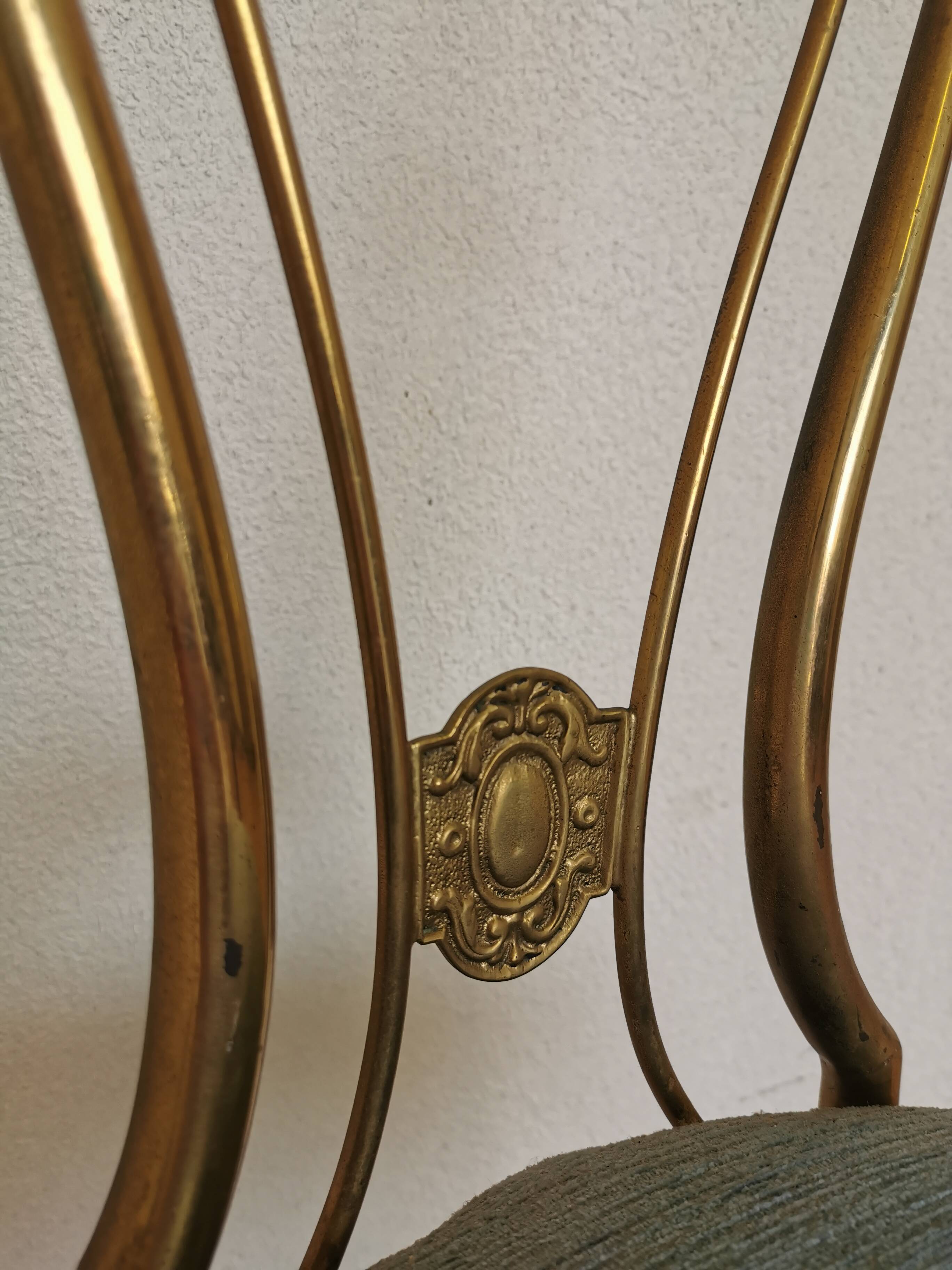 Vintage Paolo Buffa Brass Vanity Chair: Chiavari Style, Blue Fabric, 1950s