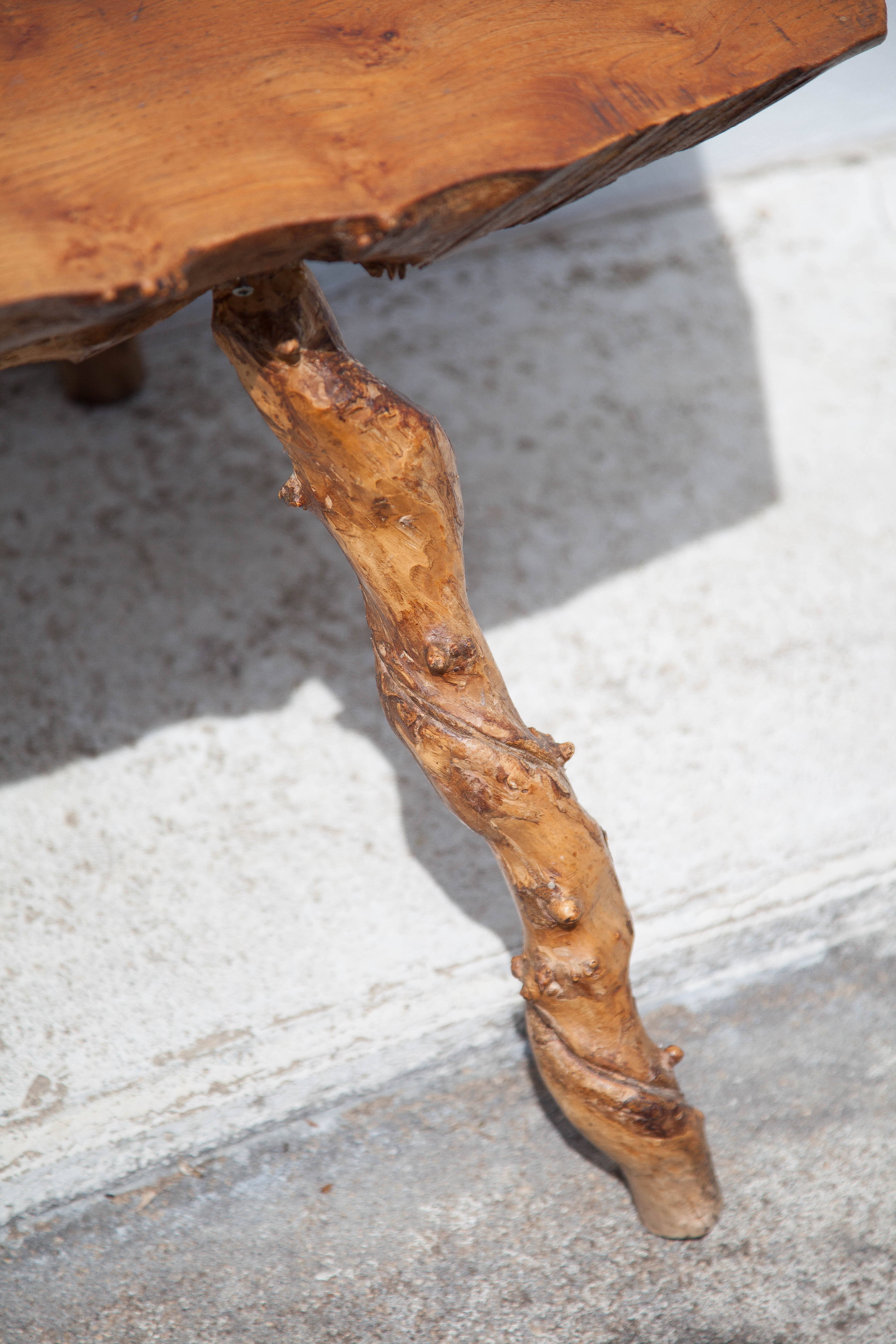Tripod wood table, root table, natural wood table, vintage coffee table, brutalist