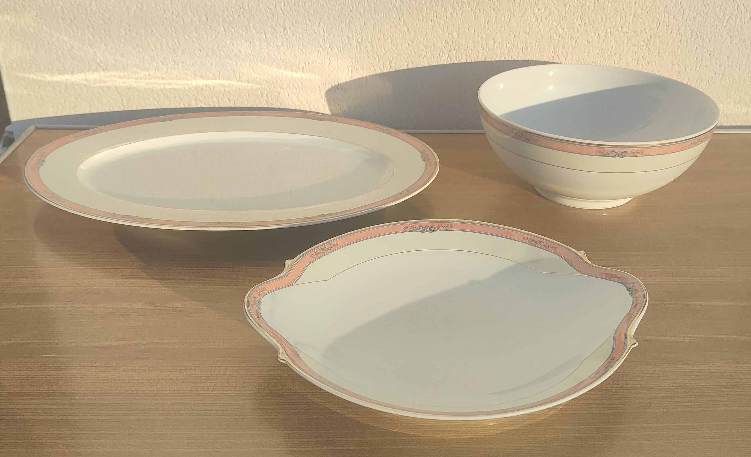 3-piece service Limoges porcelain Médard de Noblat "Windsor Salmon"