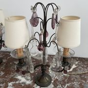 pair of chandeliers, lamp, silver-plated metal, crystal, tassels, florets, pendant, rosettes