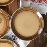 Vintage dinner plates from the 70s, in glazed stoneware, stamped Esso, Set of 6.