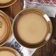 Vintage dinner plates from the 70s, in glazed stoneware, stamped Esso, Set of 6.
