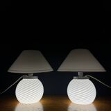 White Murano table lamps, 1970s, set of 2