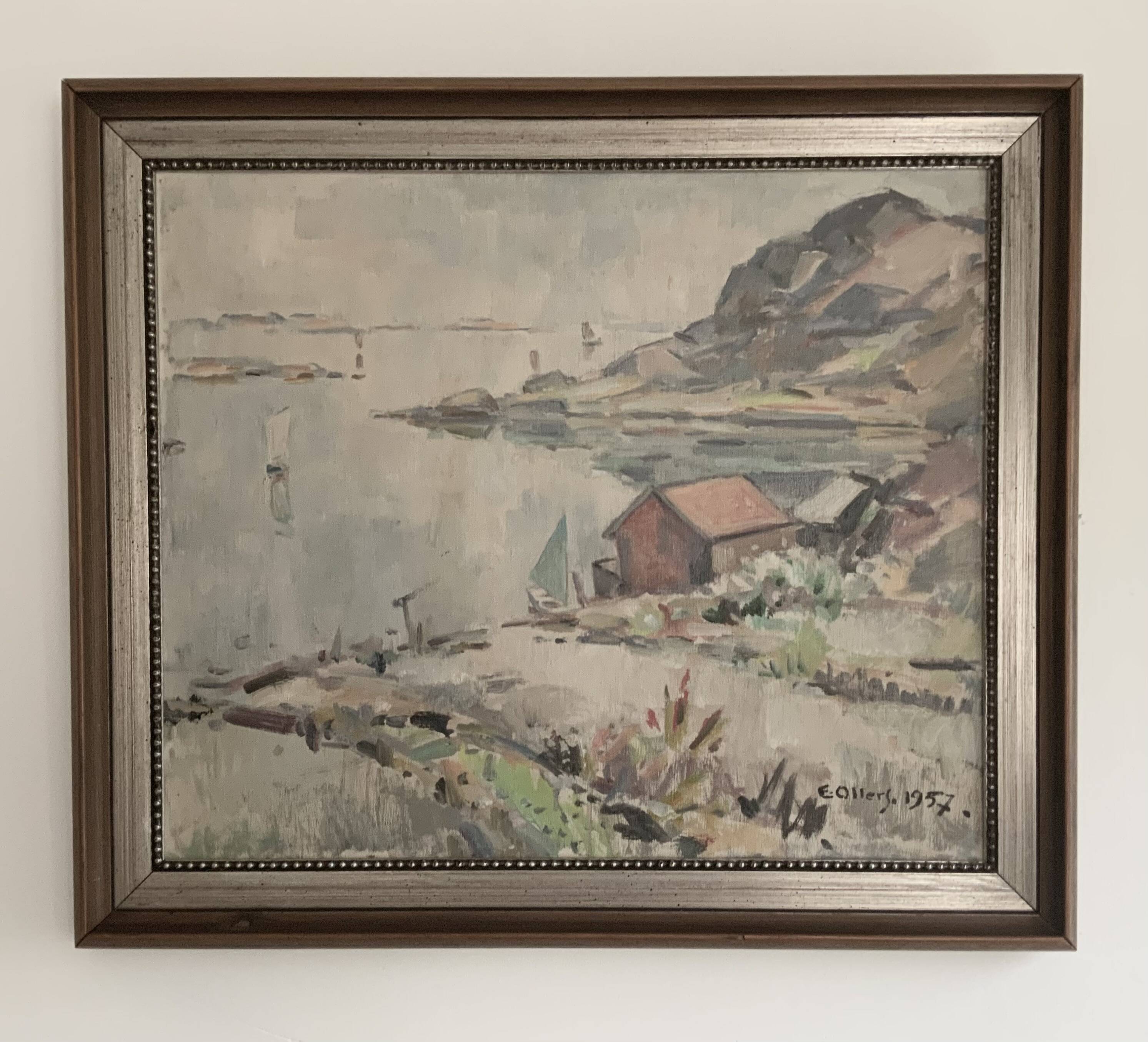 Vintage Impressionist Sea Scape Oil on Canvas Signed E.Ollers (1888-1959) Framed