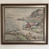 Vintage Impressionist Sea Scape Oil on Canvas Signed E.Ollers (1888-1959) Framed