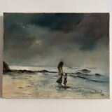 Oil on canvas surreal landscape by Serge Doceul 1988 Complicity