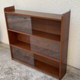 glass wall bookcase in vintage teak 1950