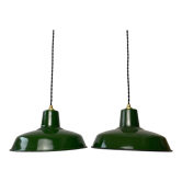 Pair of old industrial enamelled suspensions