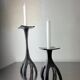 Pair of biomorphic candleholders, solid aluminium, Spain, 1970s