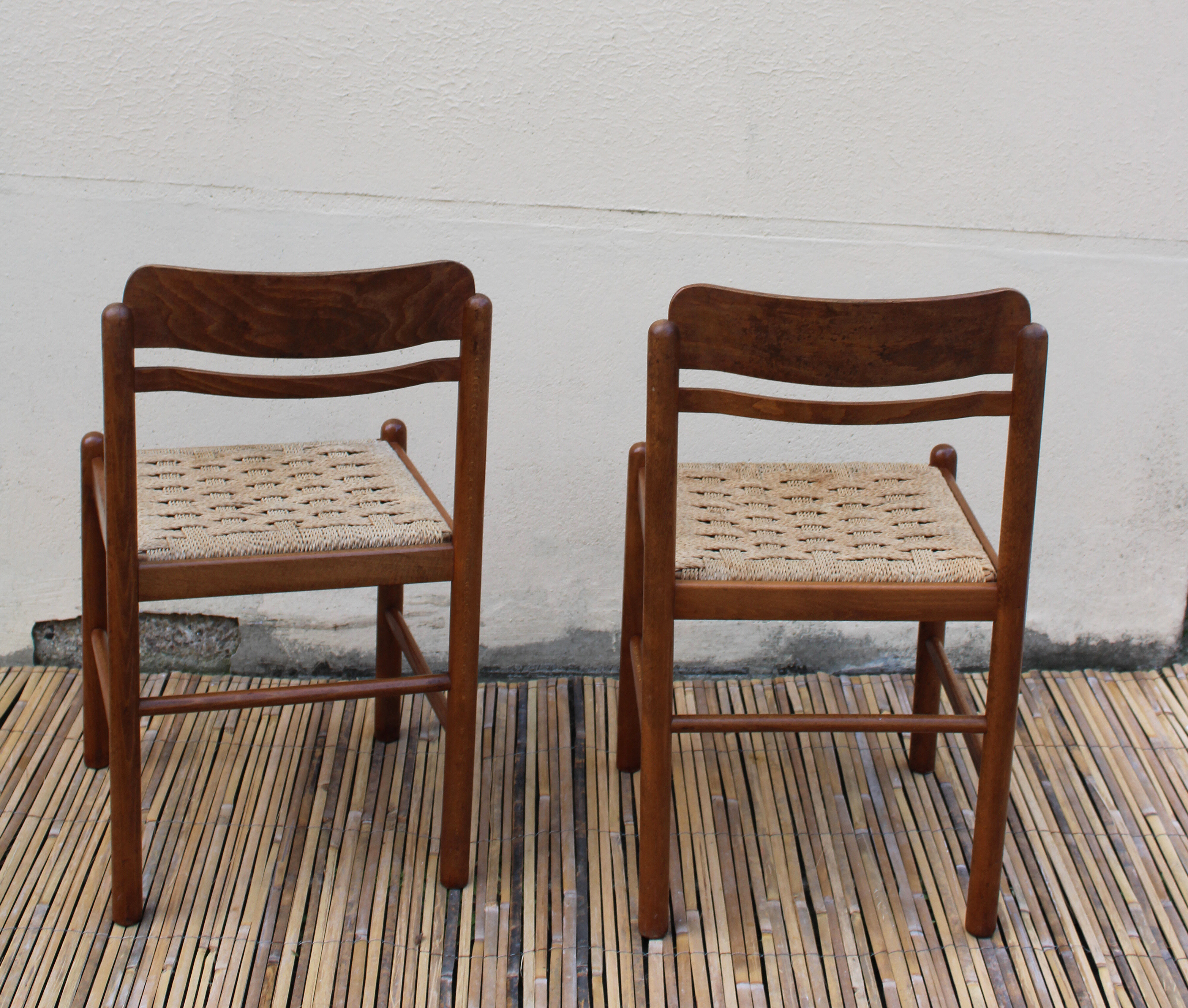 Pair of wooden and rope chairs