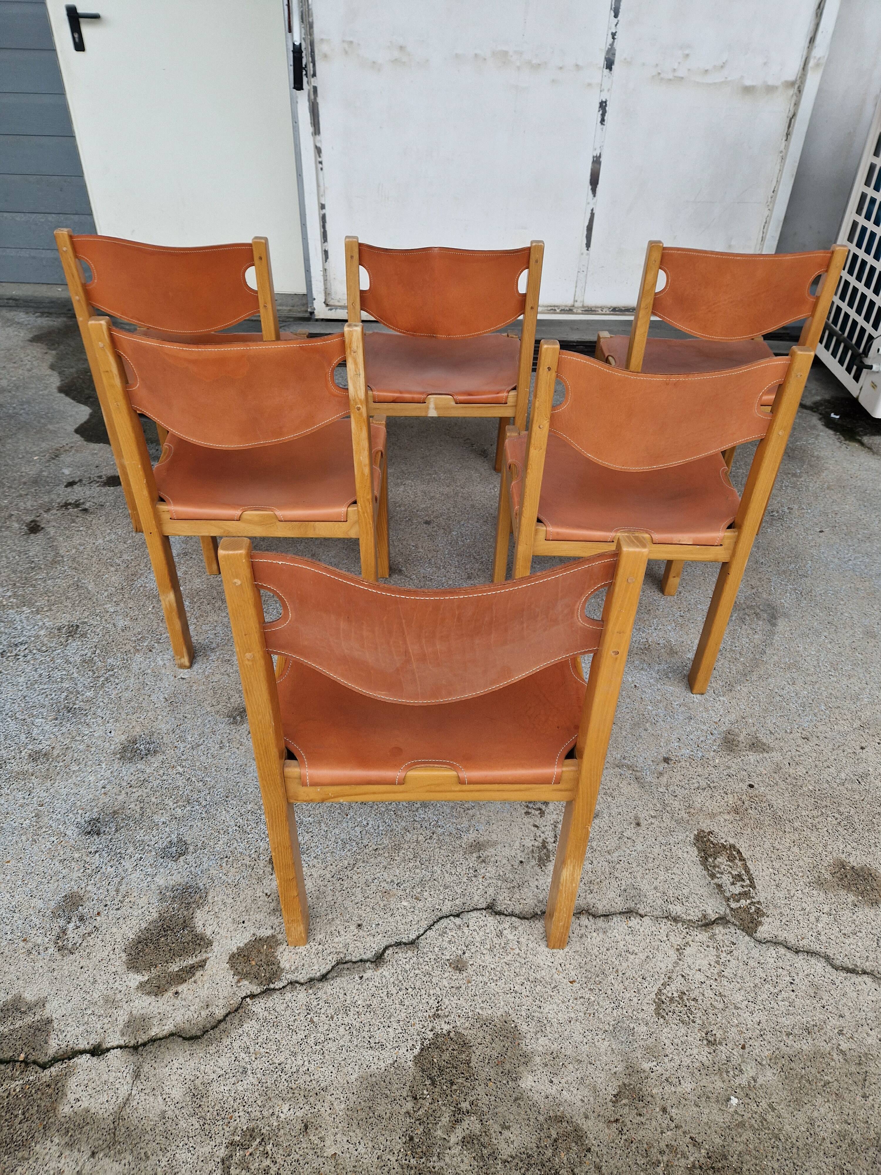Vintage elm chair by Maison Regain, France 1980