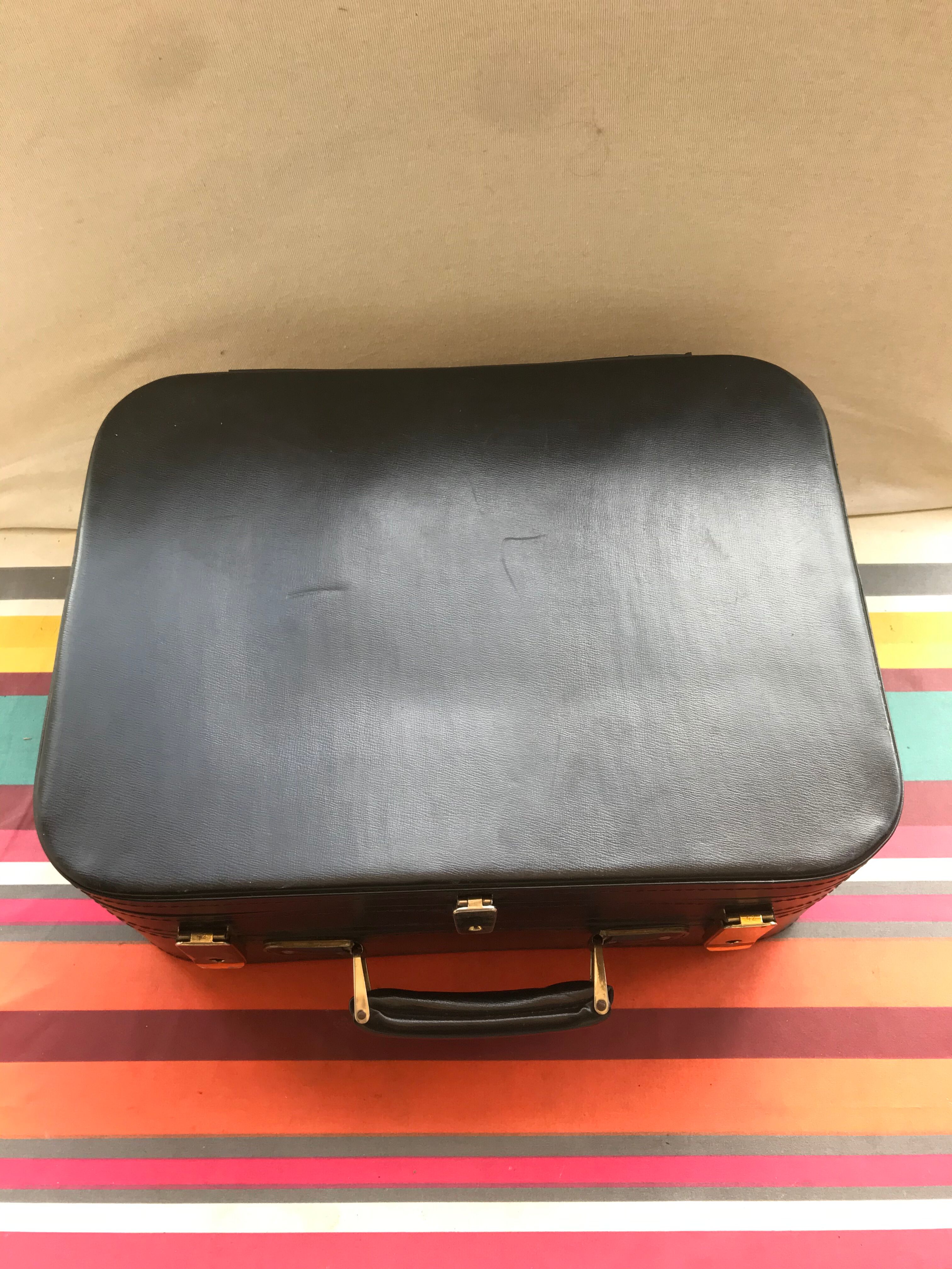 Former Travel Trunk Case - Necessary To Travel Rare Black Leather Vintage