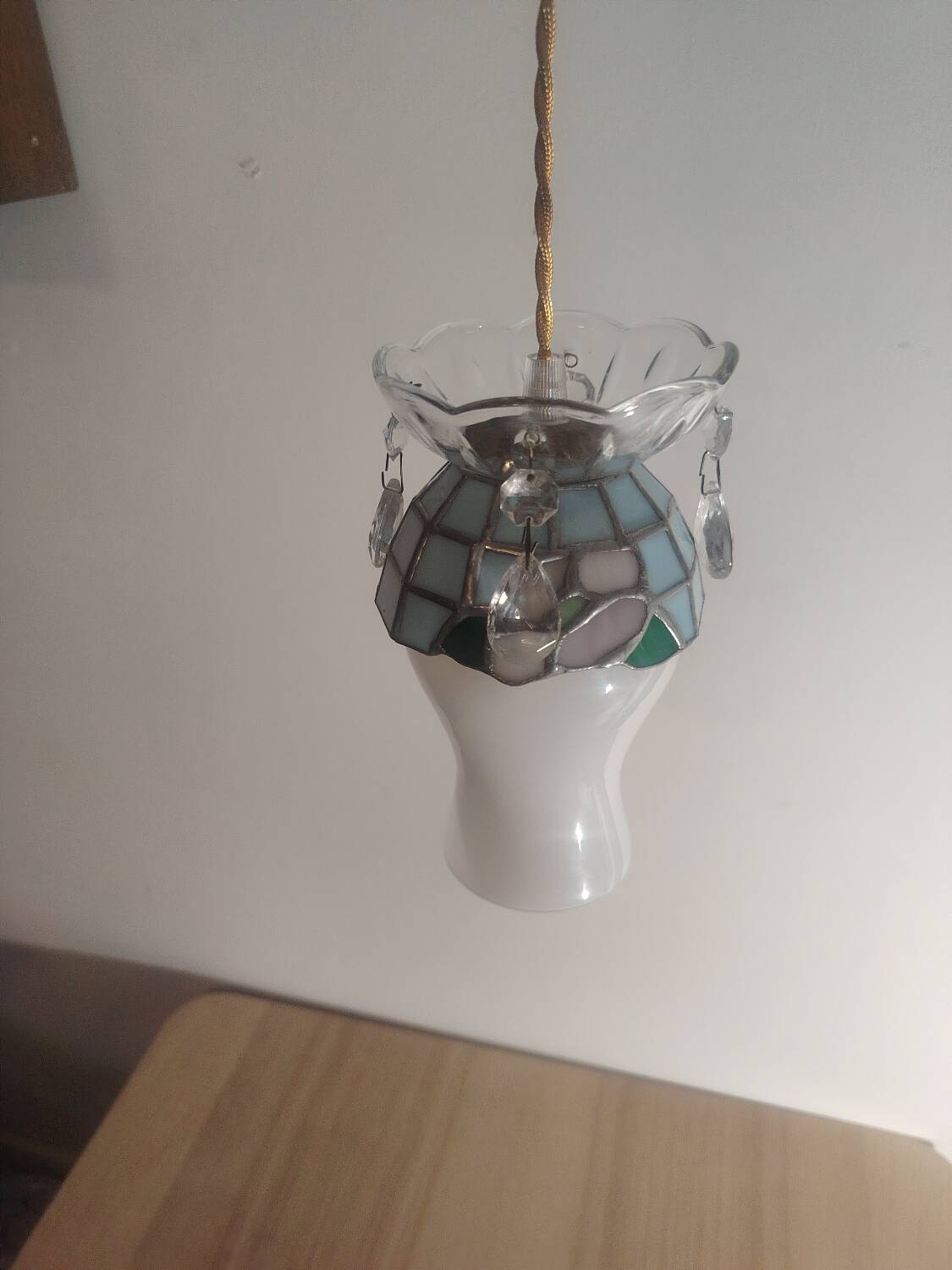 Crowned opaline stained glass and tassels