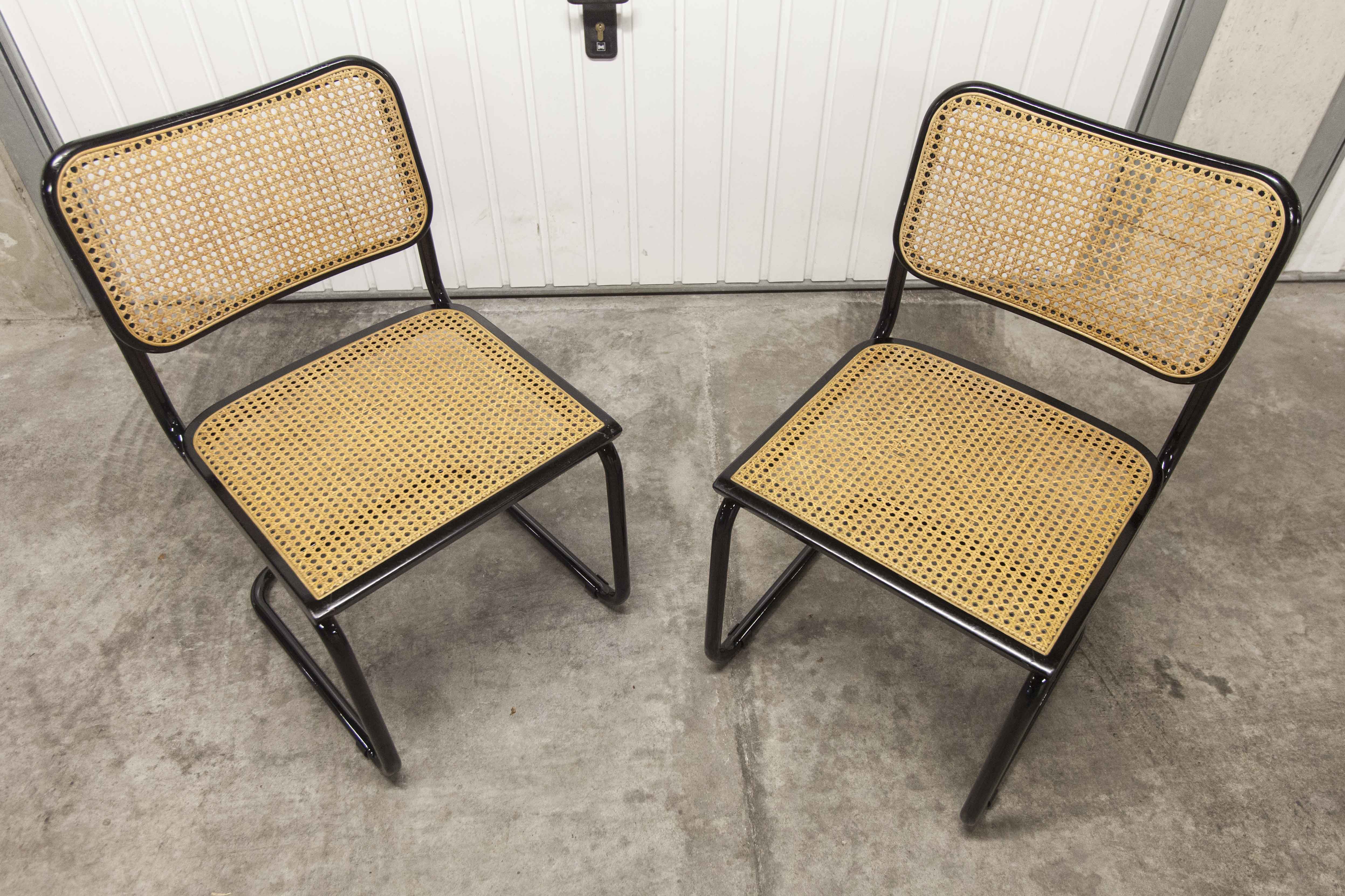Pair of black Breuer B32 chairs restored, new stamps