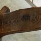 Brutalist tripod chair n1, carved solid wood, antique.