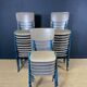 Lot of 25 gray wood school chairs with blue feet Netherlands 70s/80s