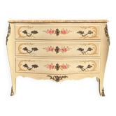 Commode galbée style Louis XV en marbre et décor floral peint
