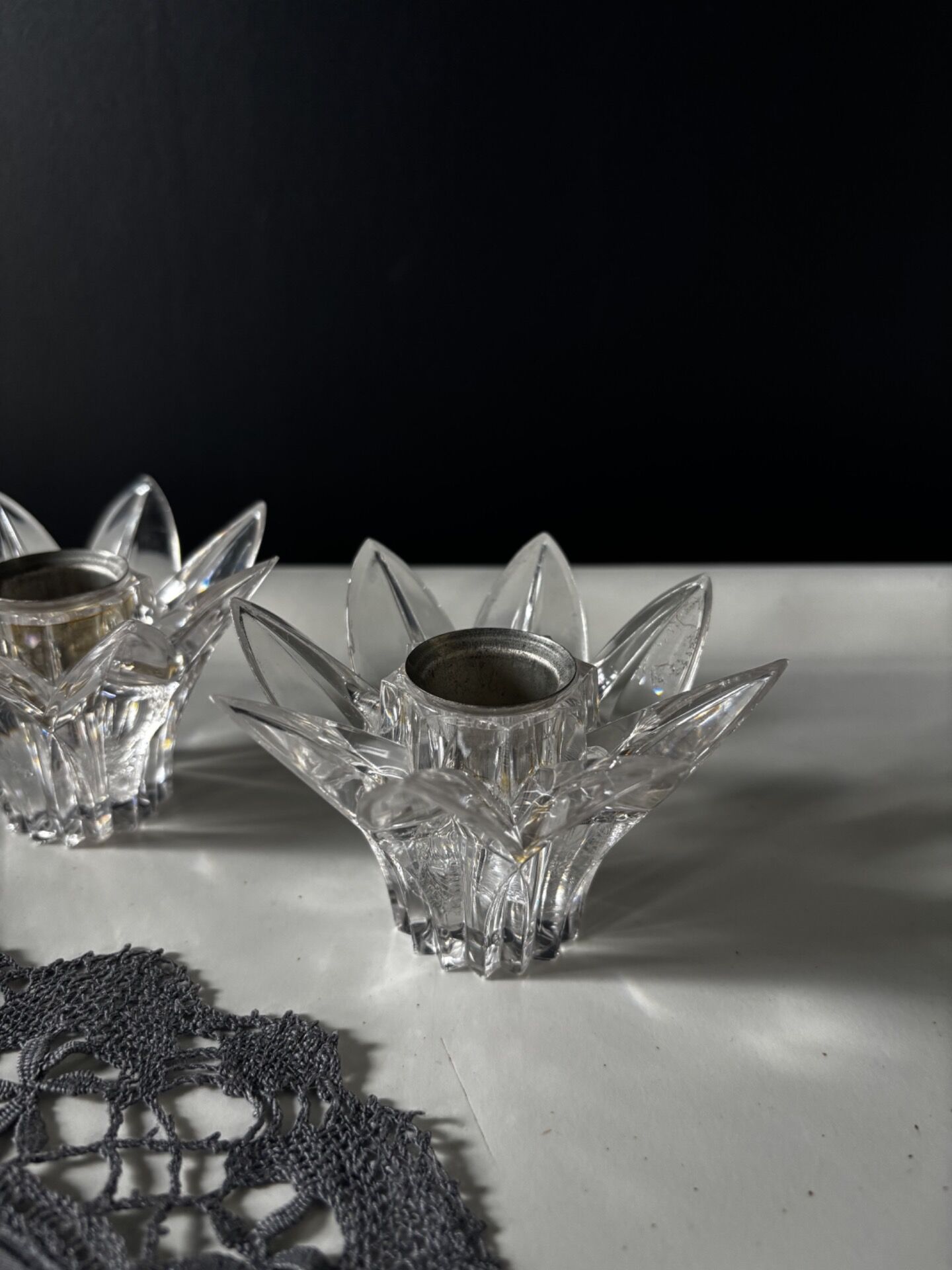 Pair of vintage cut plexiglass candlesticks — star shape