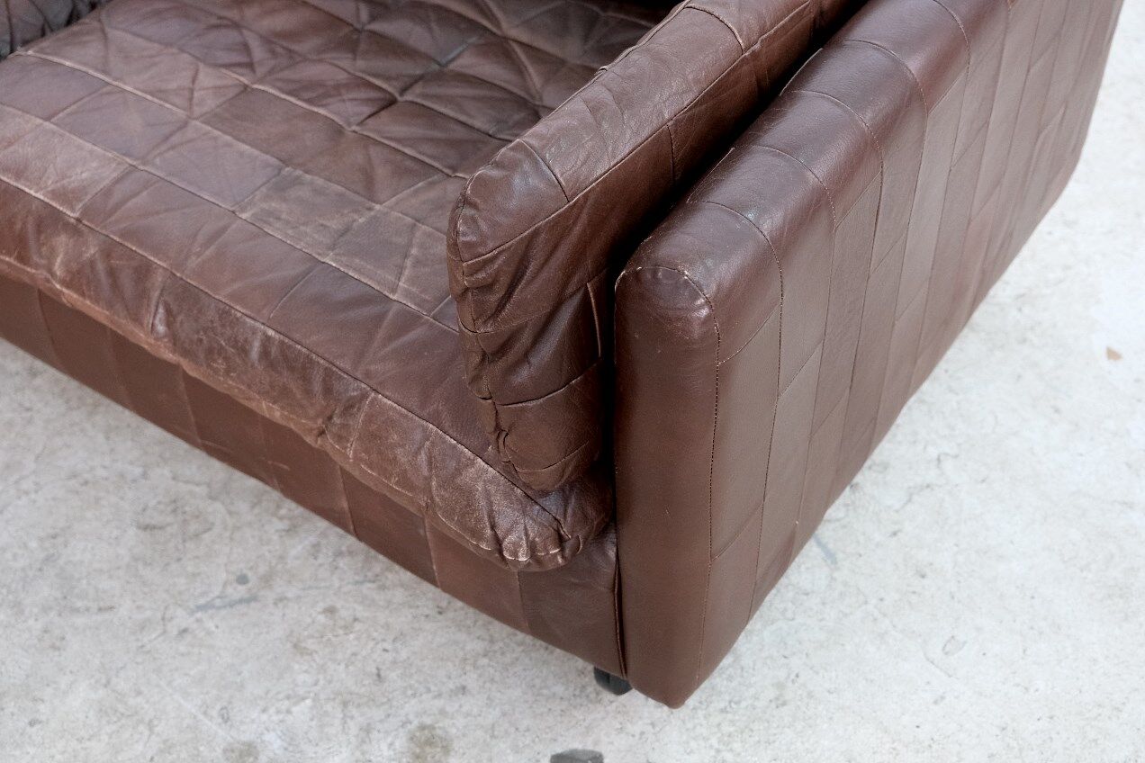 Mid-century patchwork leather sofa in the style of De Sede, 1970s