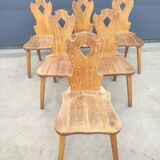 Set of 6 brutalist oak dining chairs, 1960