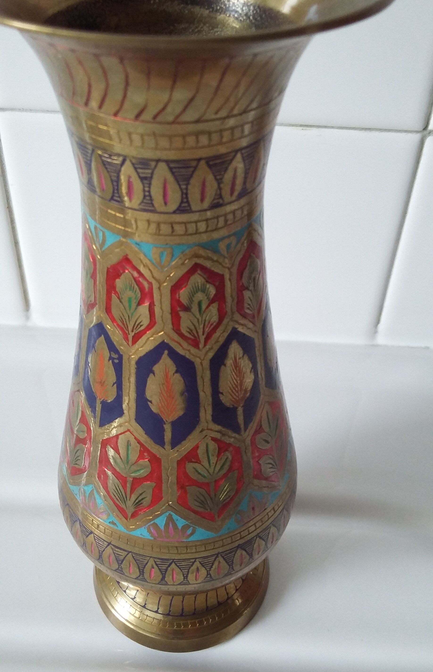 Engraved brass vase