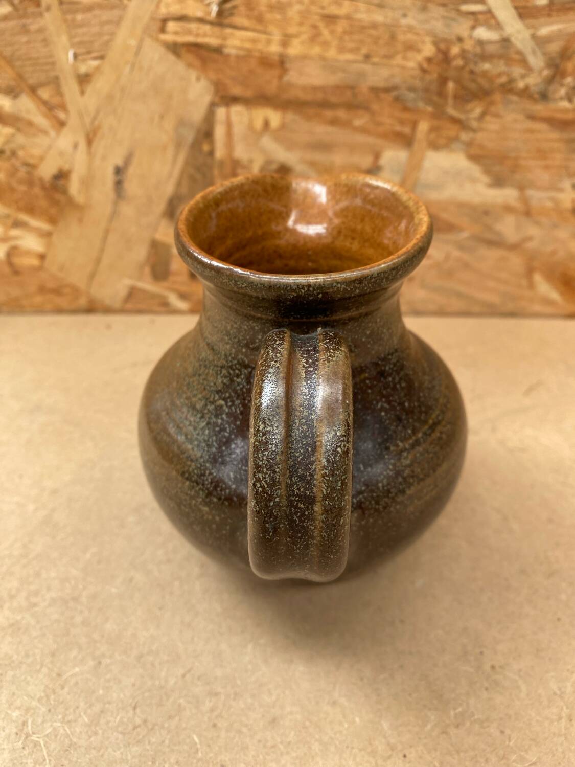 Old fontgombault pitcher vintage brown stoneware