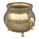 Vintage round flower pot copper brass planter lion feet