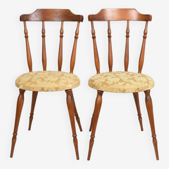 Paire de chaises en bois tourné et tissu, vintage, datant de 1960.