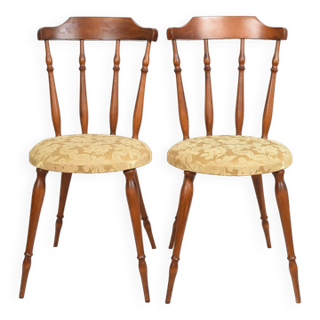 Pair of chairs in turned wood and fabric, vintage, dating from 1960.