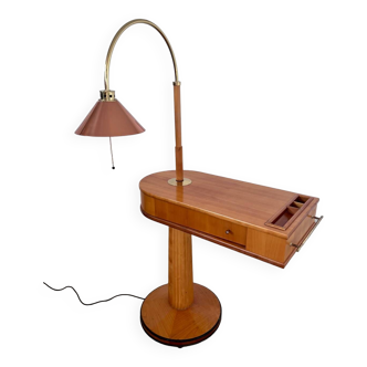Old side table with Italian designer lamp Massimo Scolari for Giorgetti in wood model TALO