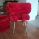 vintage red furry chair and pouf Pelfran 1960/1970