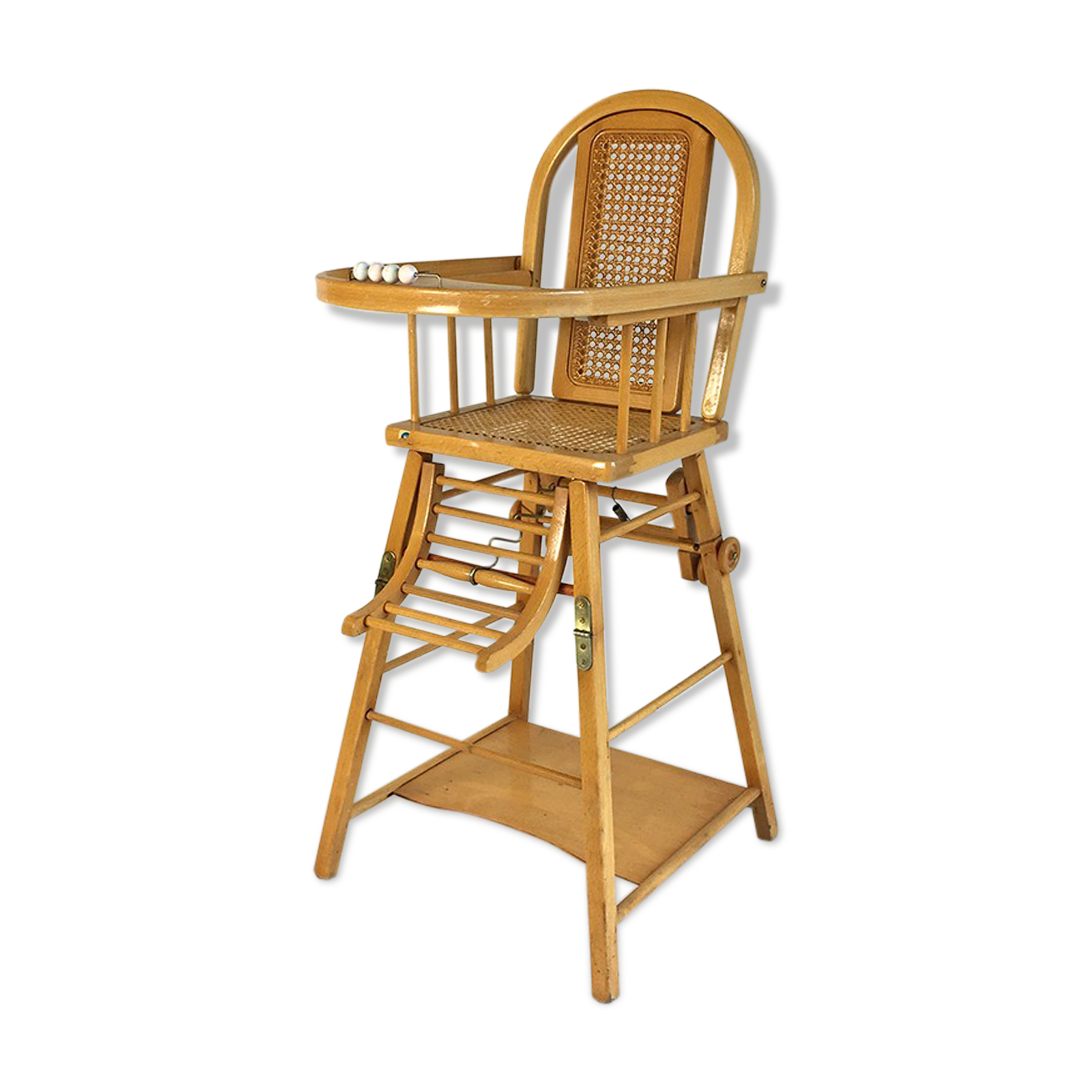 Chaise pour bébé vintage en bois et cannage  Selency